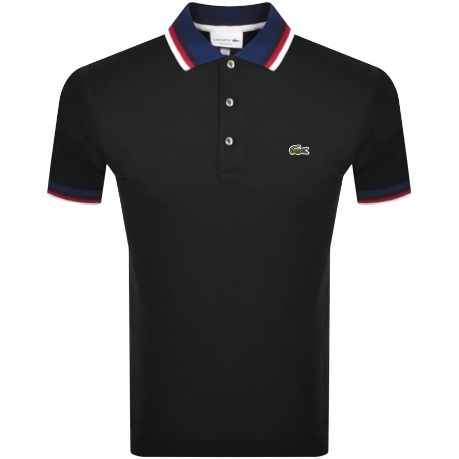 Lacoste Stripe Collar Polo T Shirt Black